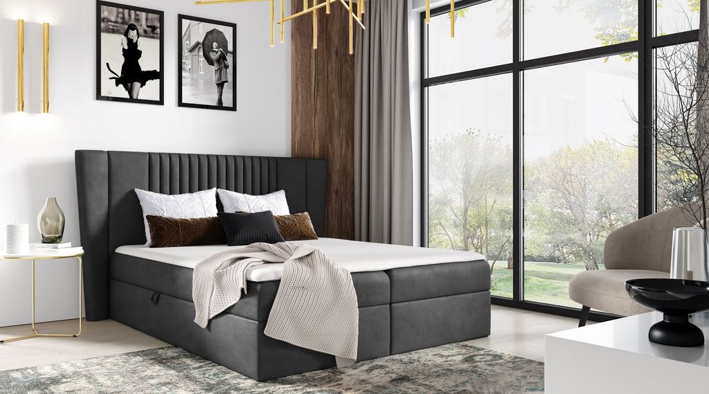Polsterbett ZOJA – 200x200, Graphit + GRATIS Matratzenauflage