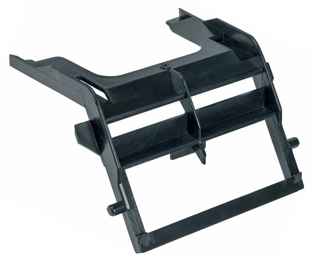 A black plastic filter holder for a vacuum cleaner is shown against a white background.