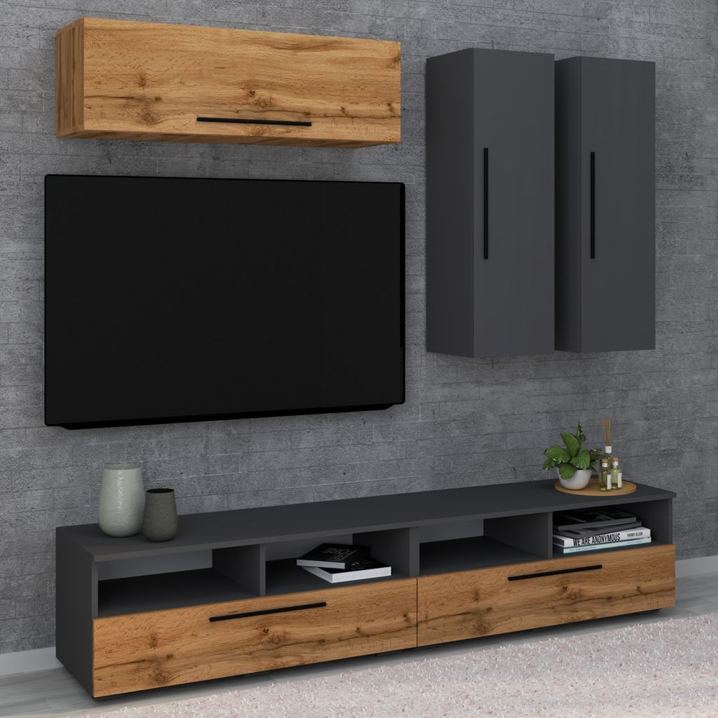 VCM TV Möbel | Wohnwand mit ausreichend Stauraum | Anbauwand | Maße H. 200 x B. 190 x T. 40 cm | Fernseh Möbel – Arila XL