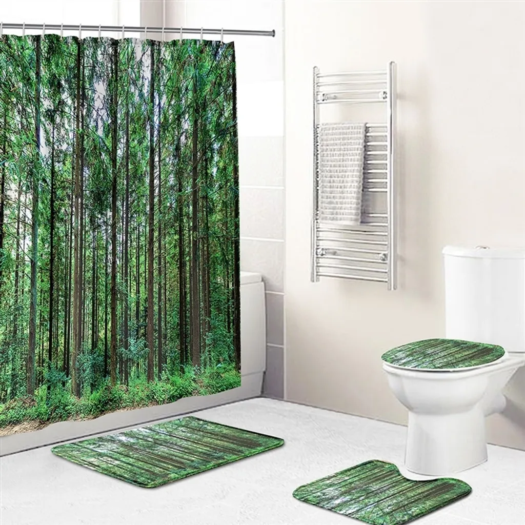 Arredo Bagno Foresta: Set 4 Pezzi con Tenda Impermeabile e Accessori