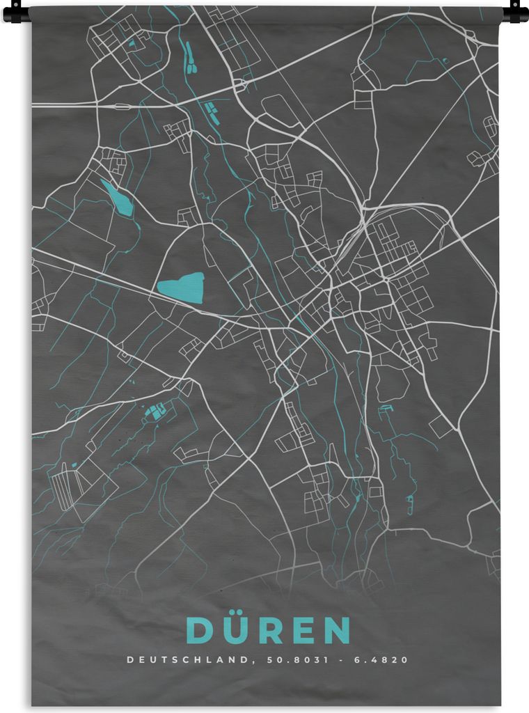 MuchoWow Wandteppich Wandbehang Stadtplan - Düren - Deutschland - Karte 120x180 cm Tapisserie Dekoration Wandtuch - Schlafzimmer - Dekorationen ...