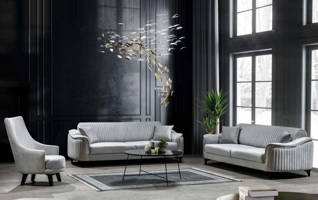 Wohnzimmer Sessel Moderne Einsitzer Design Holz Möbel neue Farbe grau Textil