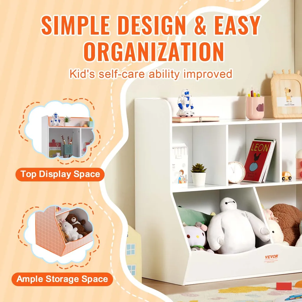 Meuble de Rangement pour Salle de Jeux Étagère Livres et Jouets Enfant