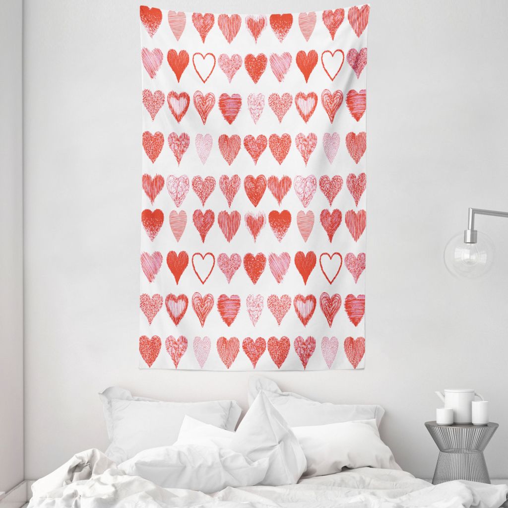 ABAKUHAUS Valentinstag Wandteppich und Tagesdecke, Romantische Herzen aus Weiches Mikrofaser Stoff Waschbar ohne Verblassen Digitaldruck, 140 x 230...