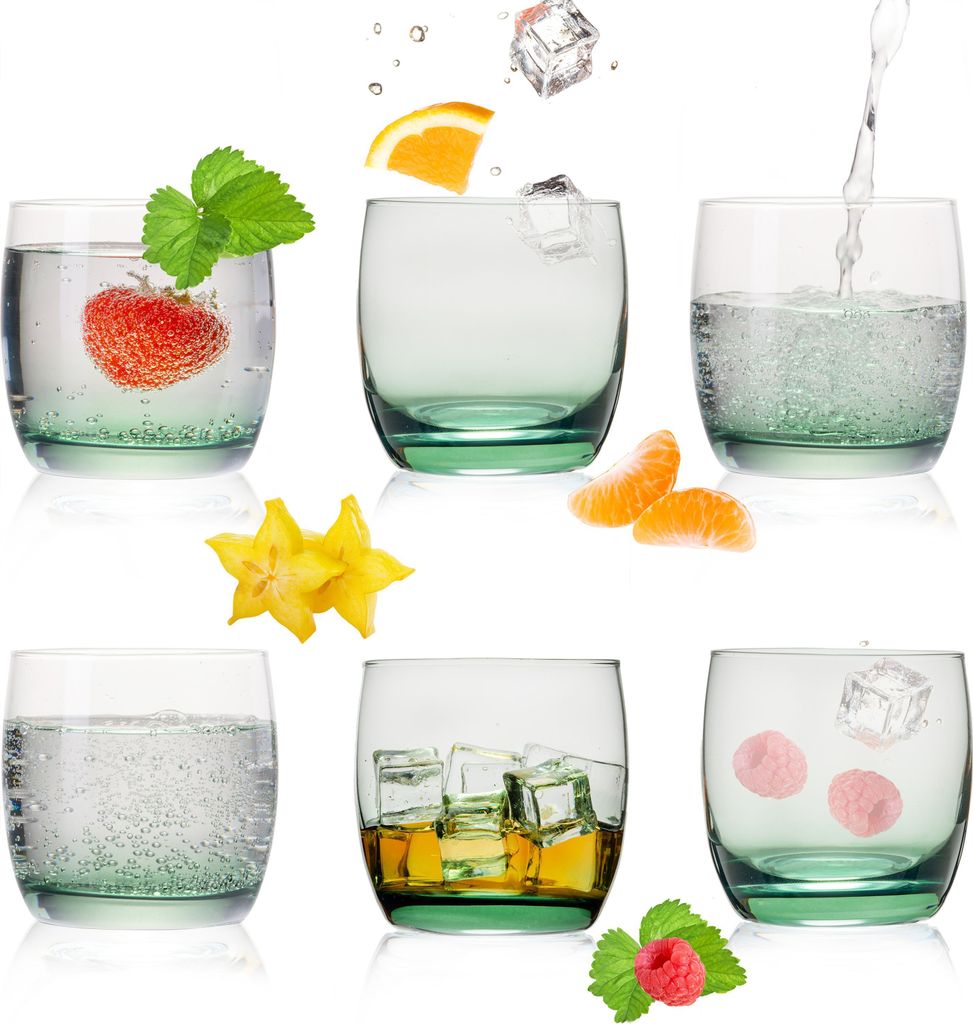 PLATINUX Elegante Trinkgläser aus Glas Ombré Effekt Grün 200ml (max. 320ml) Set 6 Teilig Wassergläser Saftgläser klein