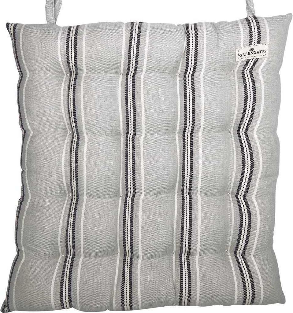Greengate Sitzkissen NELL Grau mit Streifen 40x40 Stuhlkissen Sitzauflage Auflage