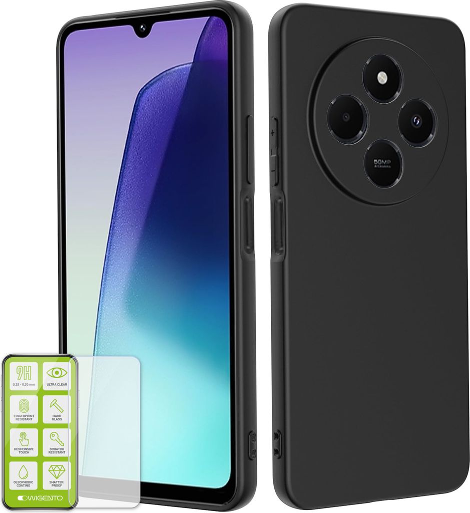 Für Xiaomi Redmi A4 5G Silikon TPU Schutz Hülle Schwarz + H9 Hart Glas Folie