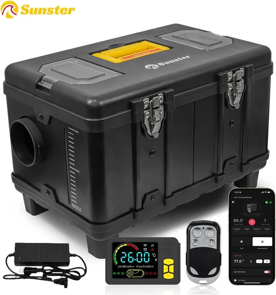 Chauffage Diesel A2200BS 8kW 12V 24V 220V - All-in-one Bluetooth Noir