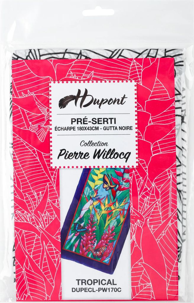 H Dupont 3x Seidenschal 100% Seide, 180x43cm, Tropical - Weiß DUPECLPW170C