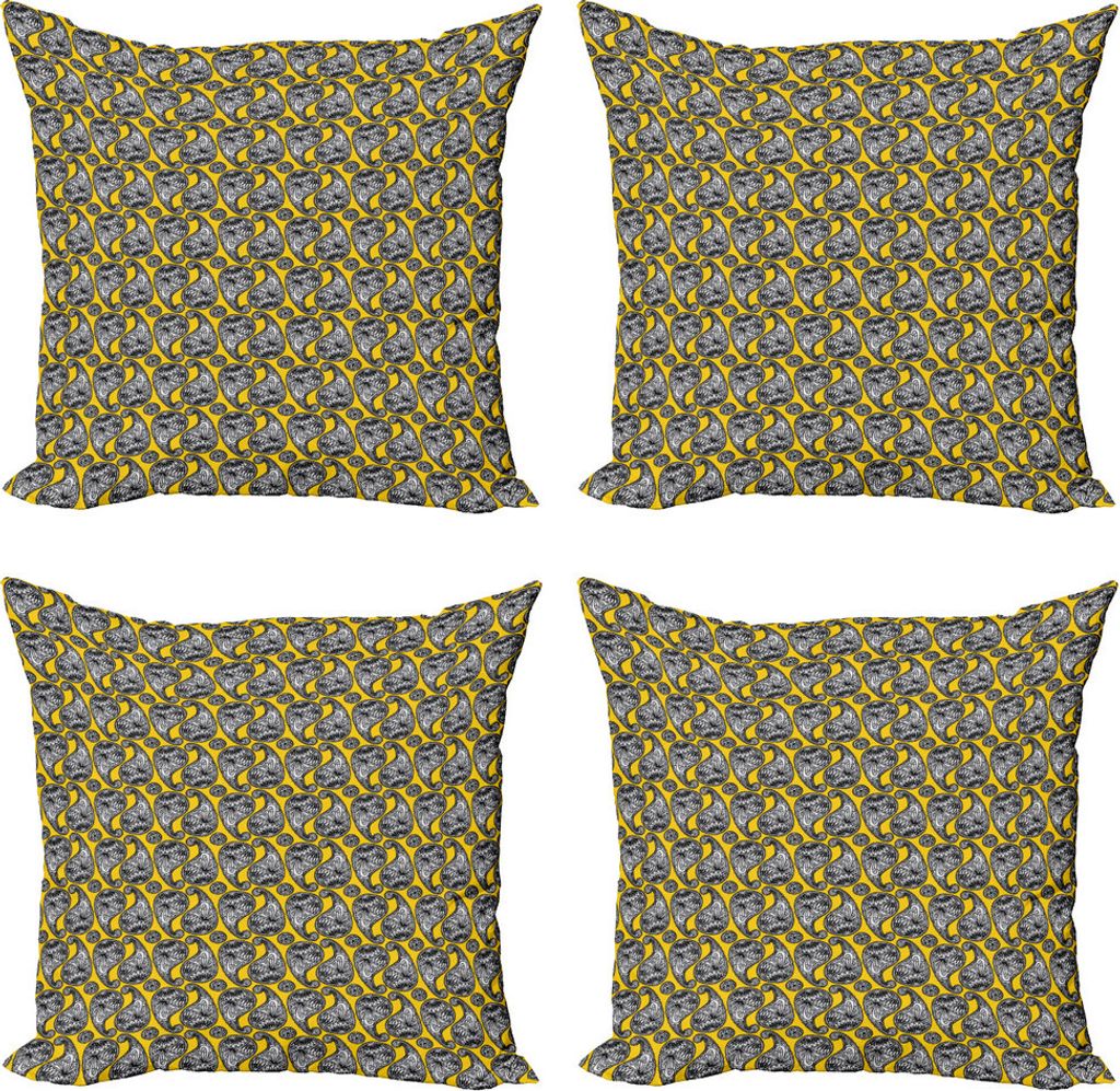 ABAKUHAUS Paisley Kissenbezug Set (4 Stück), Modernisierten Oriental Motif, Moderner Doppelseitiger Digitaldruck, 40 cm x 40 cm, Erde Gelb Pale Taupe