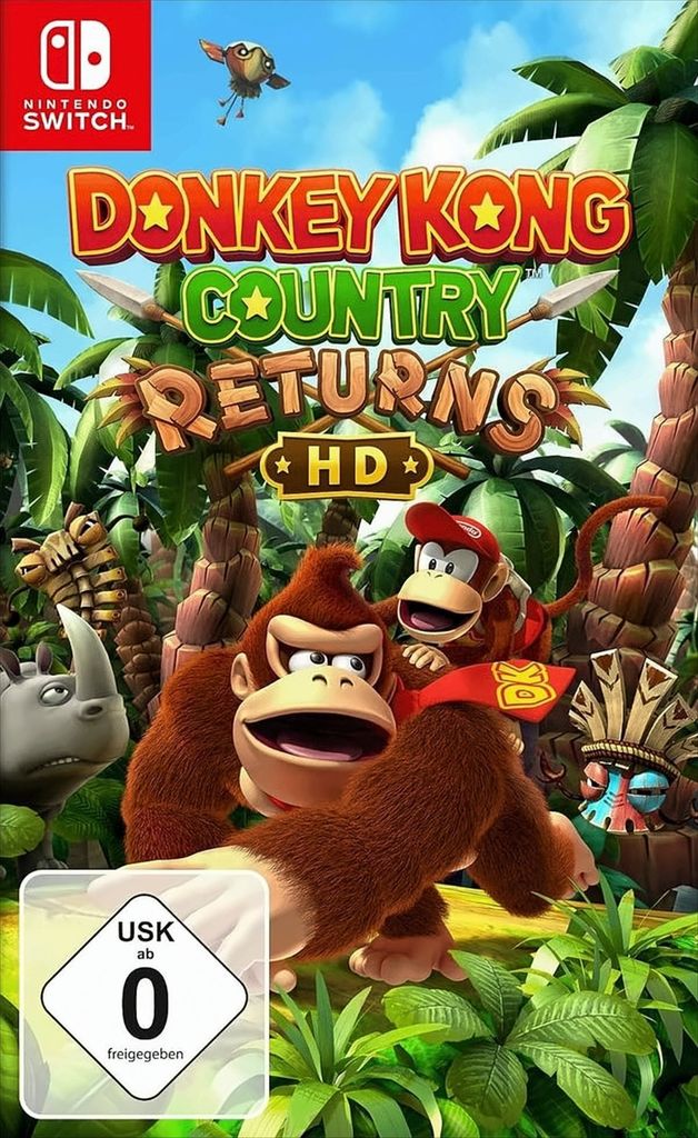 The cover art for the Nintendo Switch game Donkey Kong Country Returns HD, featuring Donkey Kong and Diddy Kong in a jungle setting.