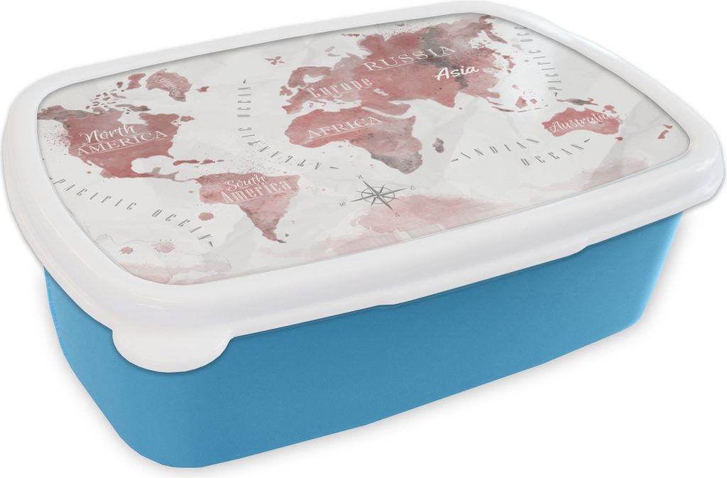 KitchenYeah Lunchbox Brotzeit Brotdose 17x11 cm Weltkarte - Farbe - rosa Kinder Brotzeitdose - Lunch - Kunststoff - Brotbüchse - Sandwichbox - ...