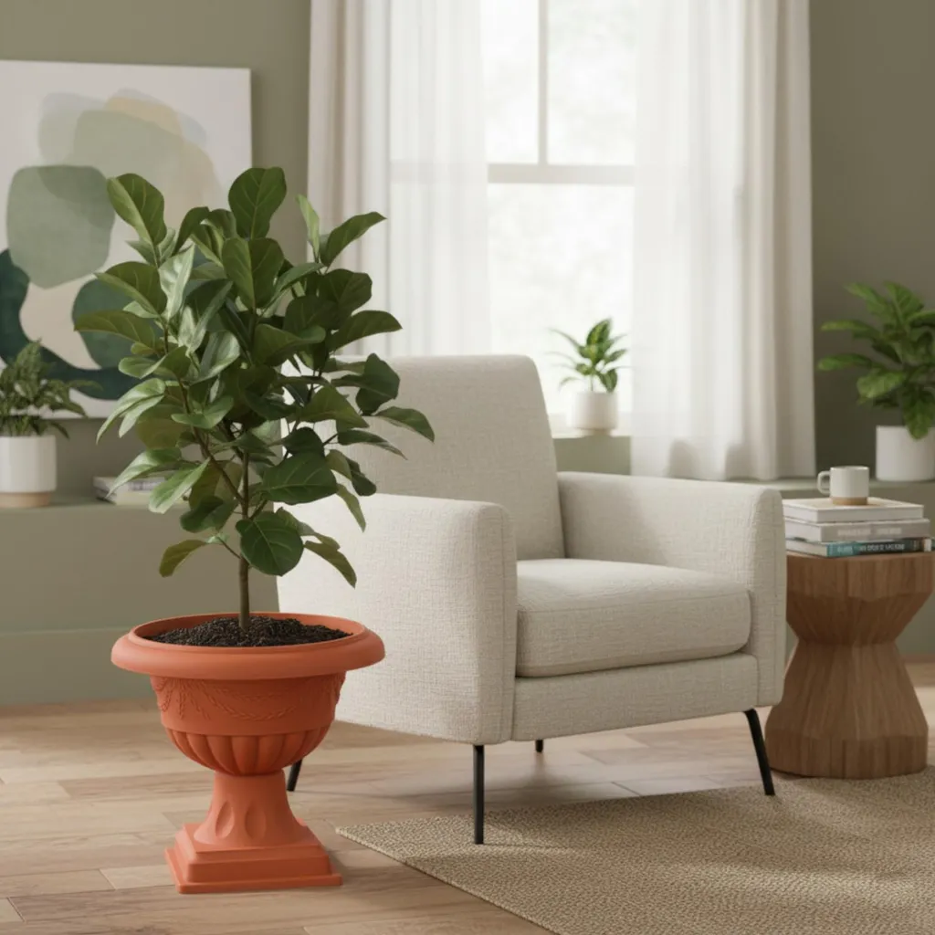 Pot de fleurs Ø 47 cm pour terrasse avec support surélevé terre cuite - 8