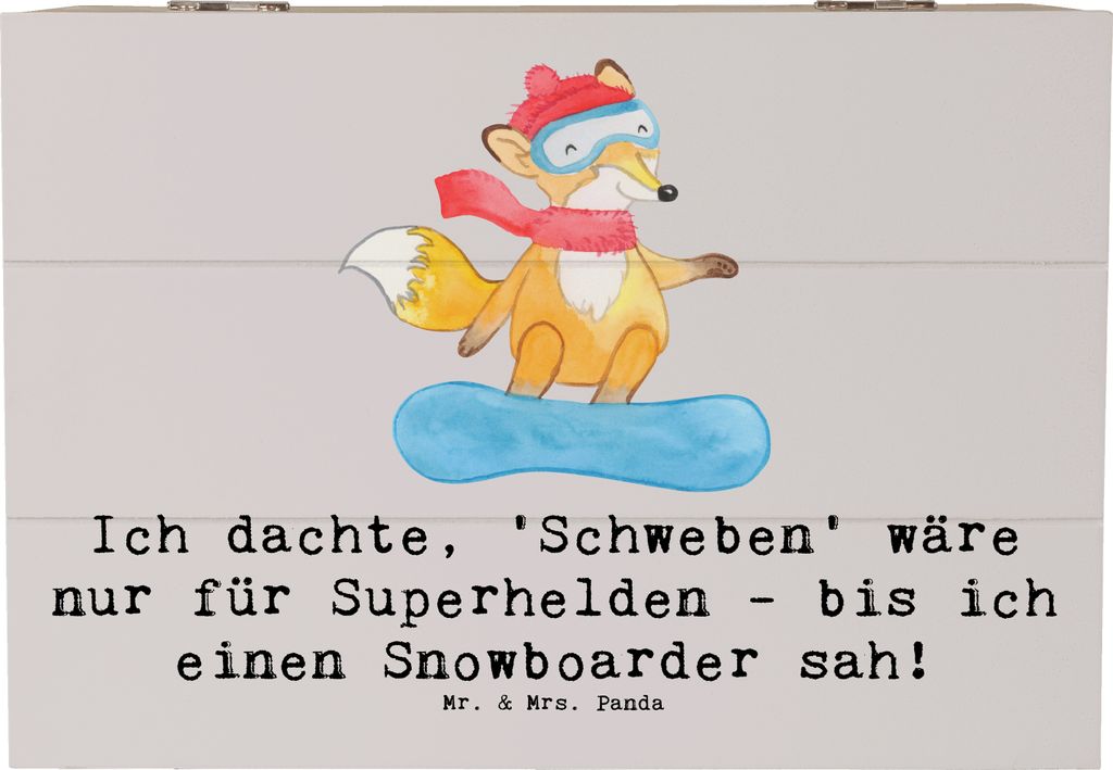 Mr. & Mrs. Panda Box Snowboarden Zauber 22 x 15 cm - Grau Pastell - Geschenk, geschenkkiste, Holzkiste mit Deckel, Sportler, Schatulle, Teamsport, ...