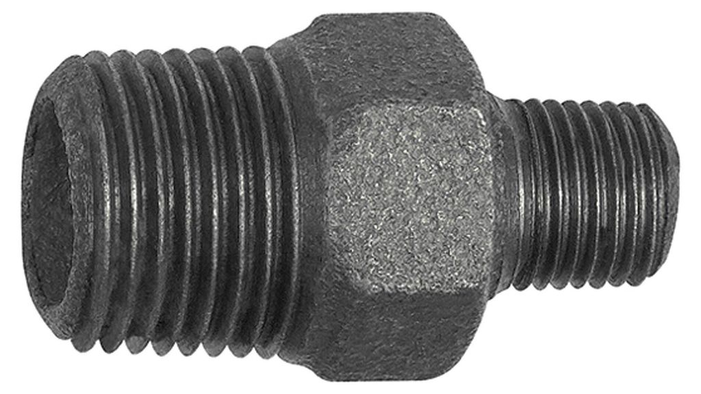Riegler Doppelgewindenippel 245 red., R 1/2 a., R 1/4 a., Temperguss schwarz