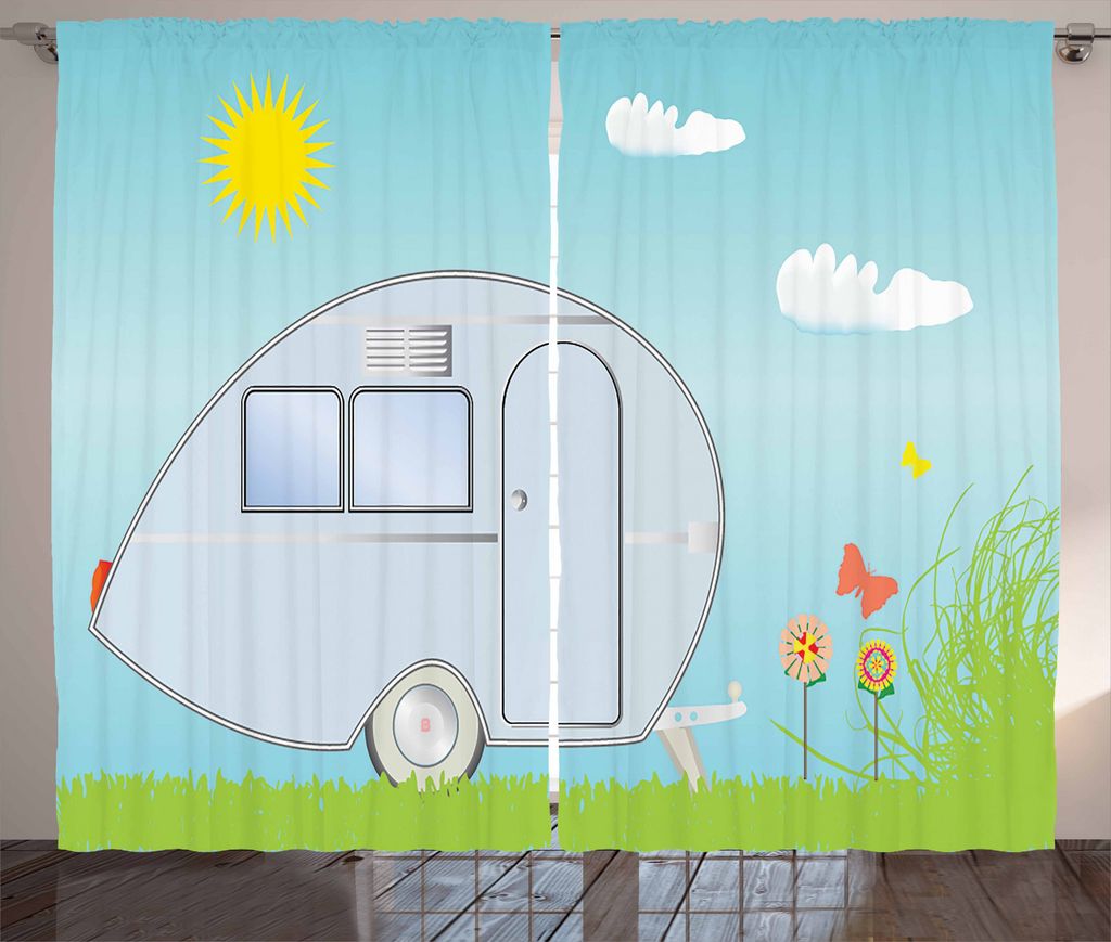 ABAKUHAUS Wohnmobil Rustikaler Vorhang, Sommer-Ferien-Theme, Wohnzimmer Universalband Gardinen mit Schlaufen und Haken, 280 x 175 cm, Mehrfarbig