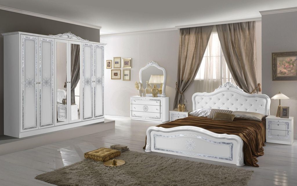 Barock Schlafzimmer-Set Leana 4-Teilig in Weiß/Silber Produktbild 