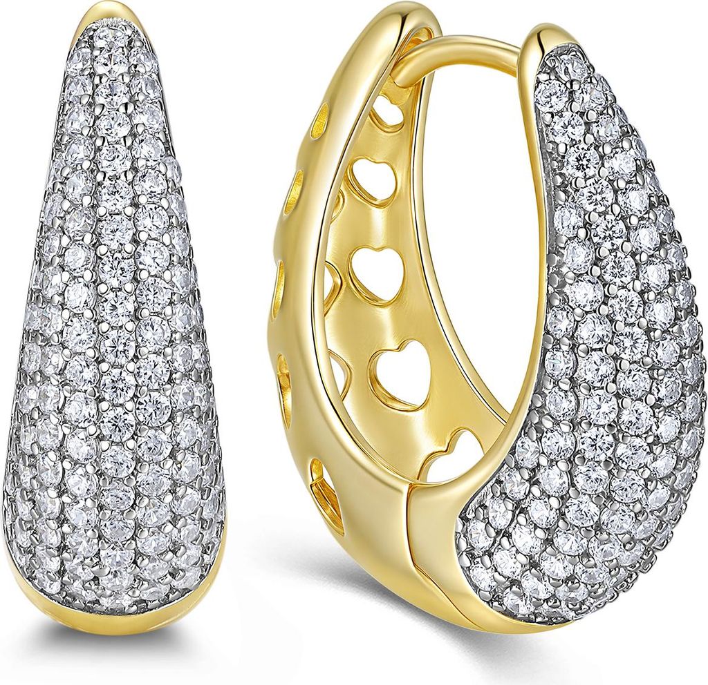 9NB-1686 – New Bling – Zilveren oorbellen – Volledig bezet met zirkonia – Goudkleurig – 925 zilver