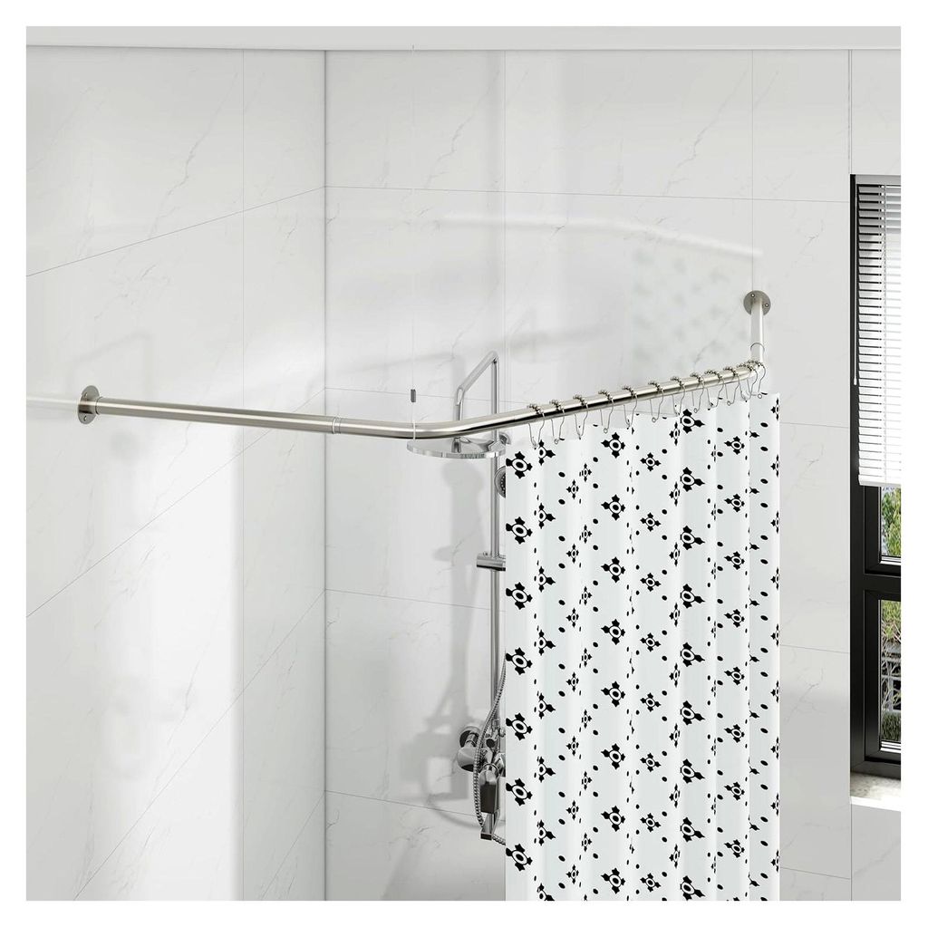 Duschvorhangstange in Diamantform, verstellbare Eckduschstange mit 12 Vorhangringen und Deckenstütze für Badewanne/Badezimmer, Bohrmontage erford...
