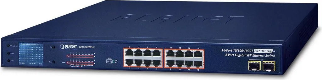 Switch 16 ports Gigabit PoE+ pour caméras IP et bornes WiFi haut débit 802.3at