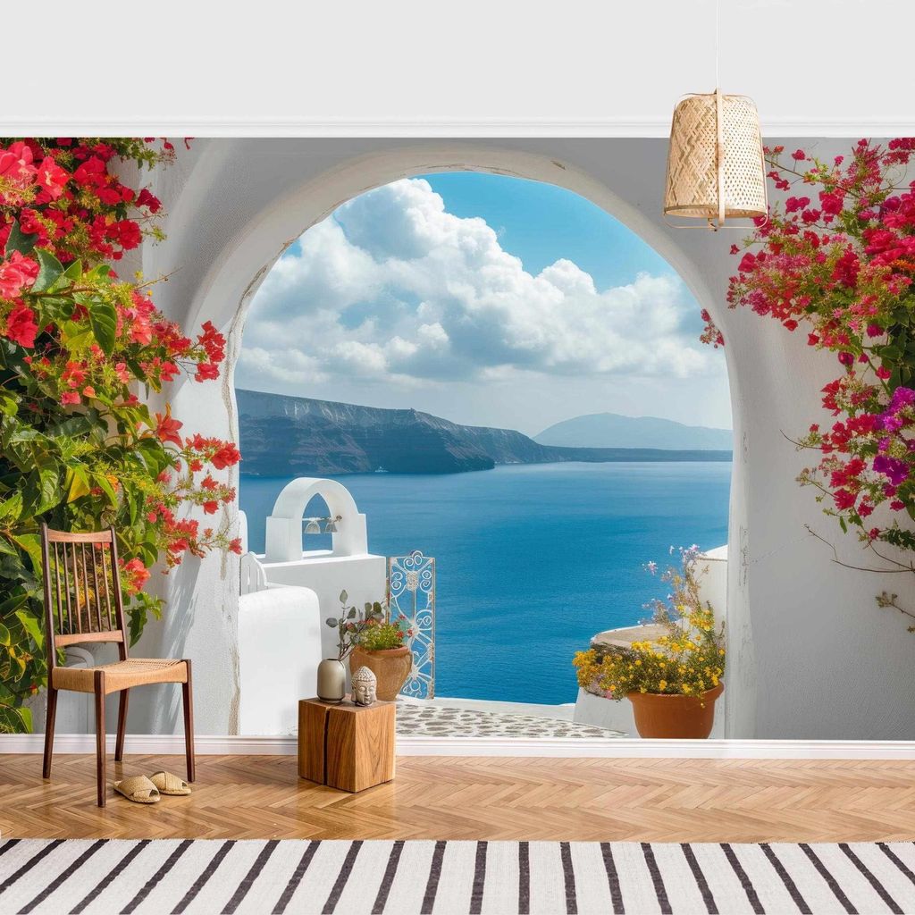 Fototapete Strand - Vliestapete - Bildtapete UV-beständig Griechenland bunt Motiv Wandtapete geruchsfrei