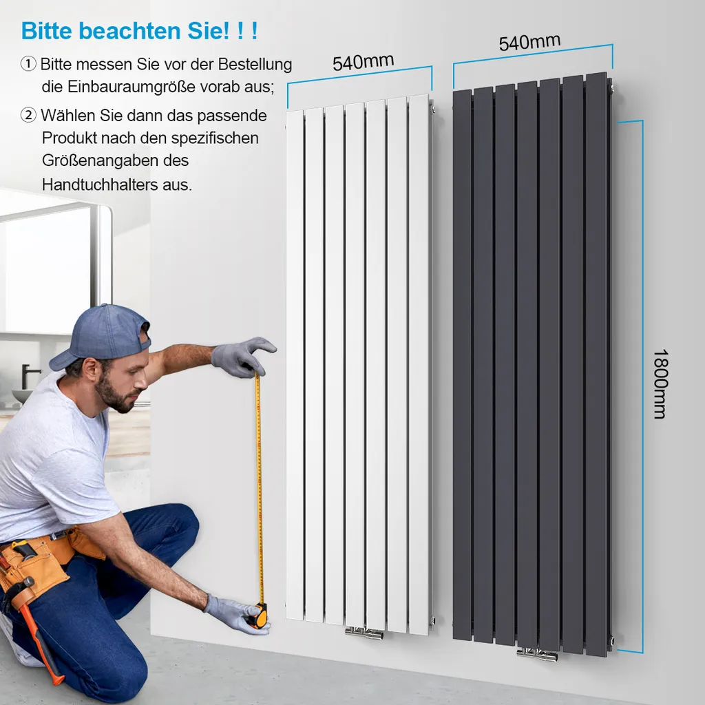 Radiateur Vertical 180 cm Blanc Double Paroi avec Raccord Central - 9