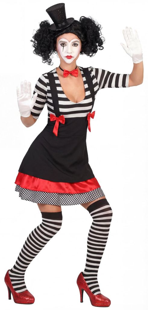 Süsse Pantomime Damenkostüm Clownfrau schwarz-weiss - XL