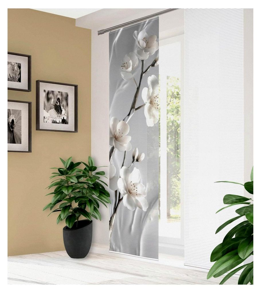 Schiebegardine aus recyceltem Polyester, 245 x 60 cm, Blumendruck, Farbe: Natur