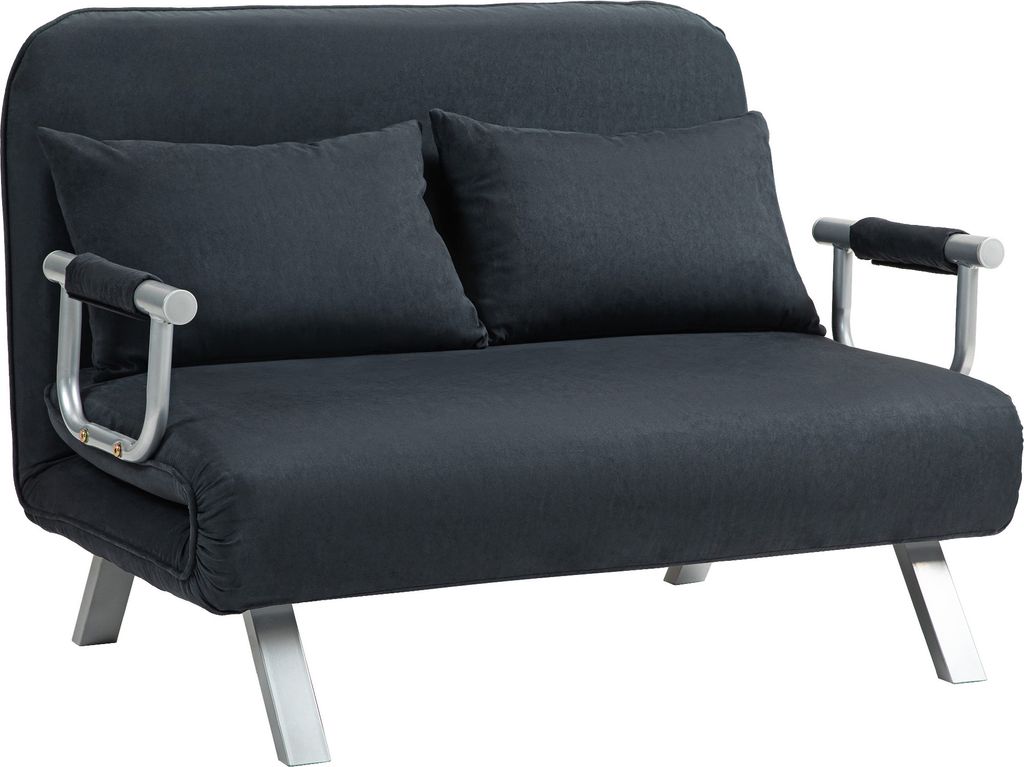 HOMCOM Schlafsofa Schlafcouch mit Verstellbarer Rückenlehne, Wurfkissen, 2er-Sofa mit Schlaffunktion, Samtoptik, Armlehne, Couch für Wohnzimmer, ...