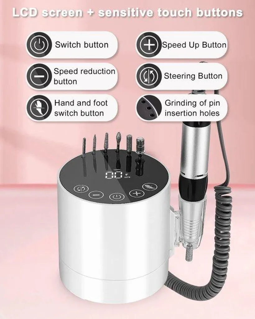 Ponceuse à ongles électrique 35000 tr/min pour manucure complète