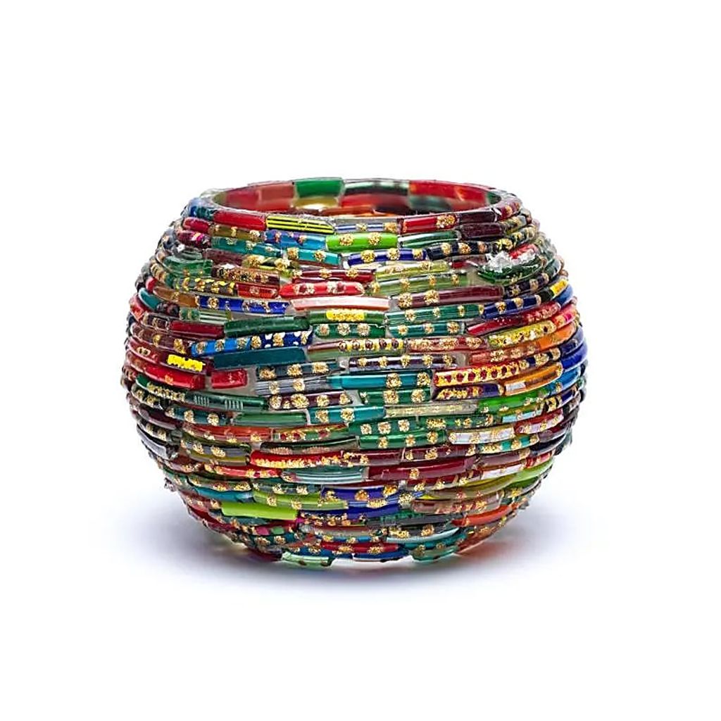 Mosaik-Teelichthalter, farbig gestreift – 7,5 cm, 3er-Set
