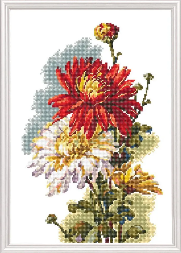 Broderie point de croix compté motif fleur Chrysanthème RTO M516