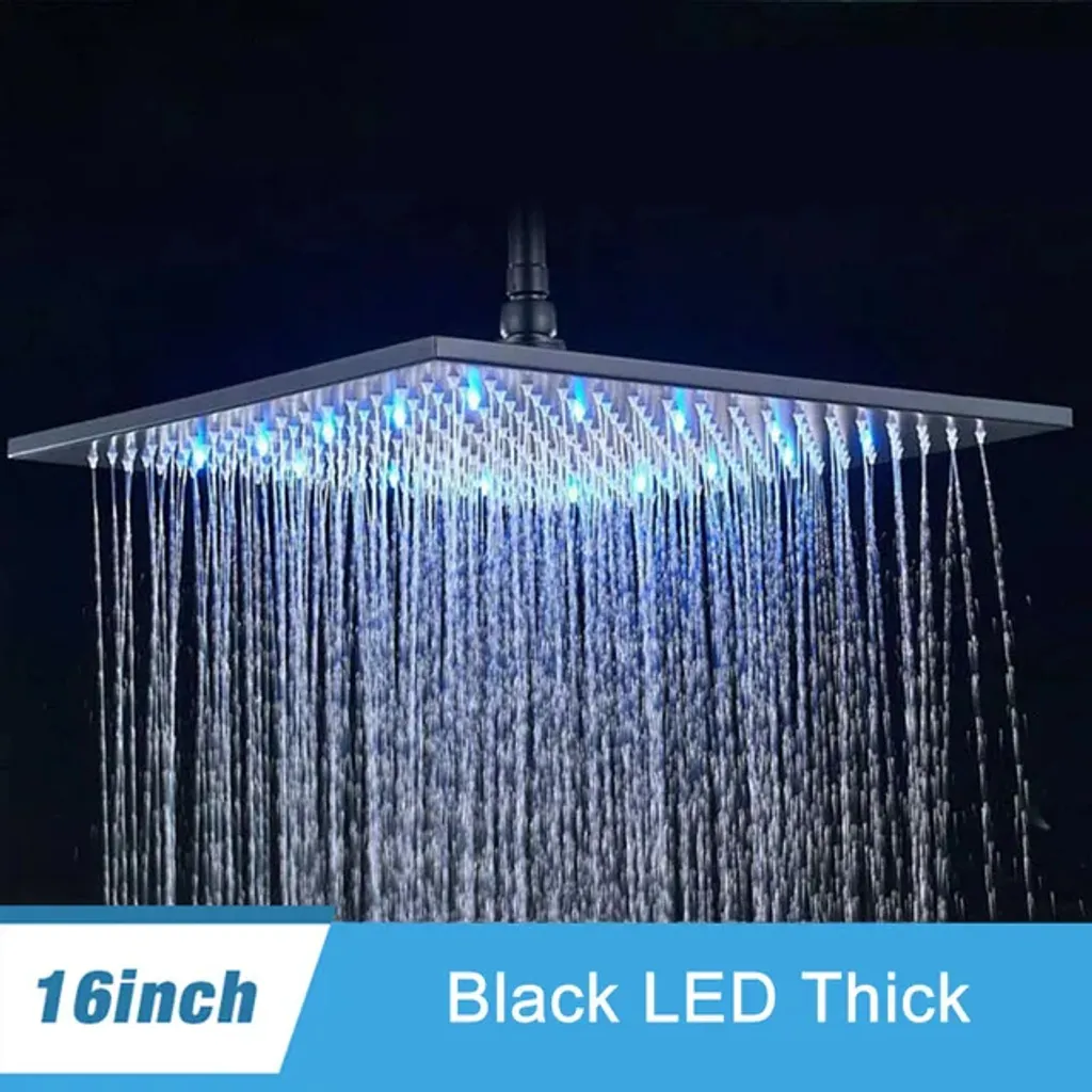 Pomme de douche LED effet pluie carrée en acier noir épais - Modèle P20 - 2
