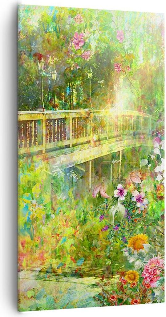 Bild auf Leinwand - Leinwandbild - Brücke Park Blume Frühling - 65x120cm - Wand Bild - Wanddeko - Leinwanddruck - Bilder - Kunstdruck - Wanddekor...