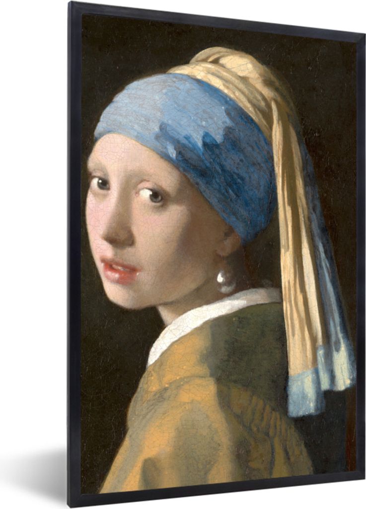MuchoWow Gerahmtes Poster Das Mädchen mit dem Perlenohrring - Gemälde von Johannes Vermeer 40x60 cm - Poster mit Schwarzem Bilderrahmen Wandpos...