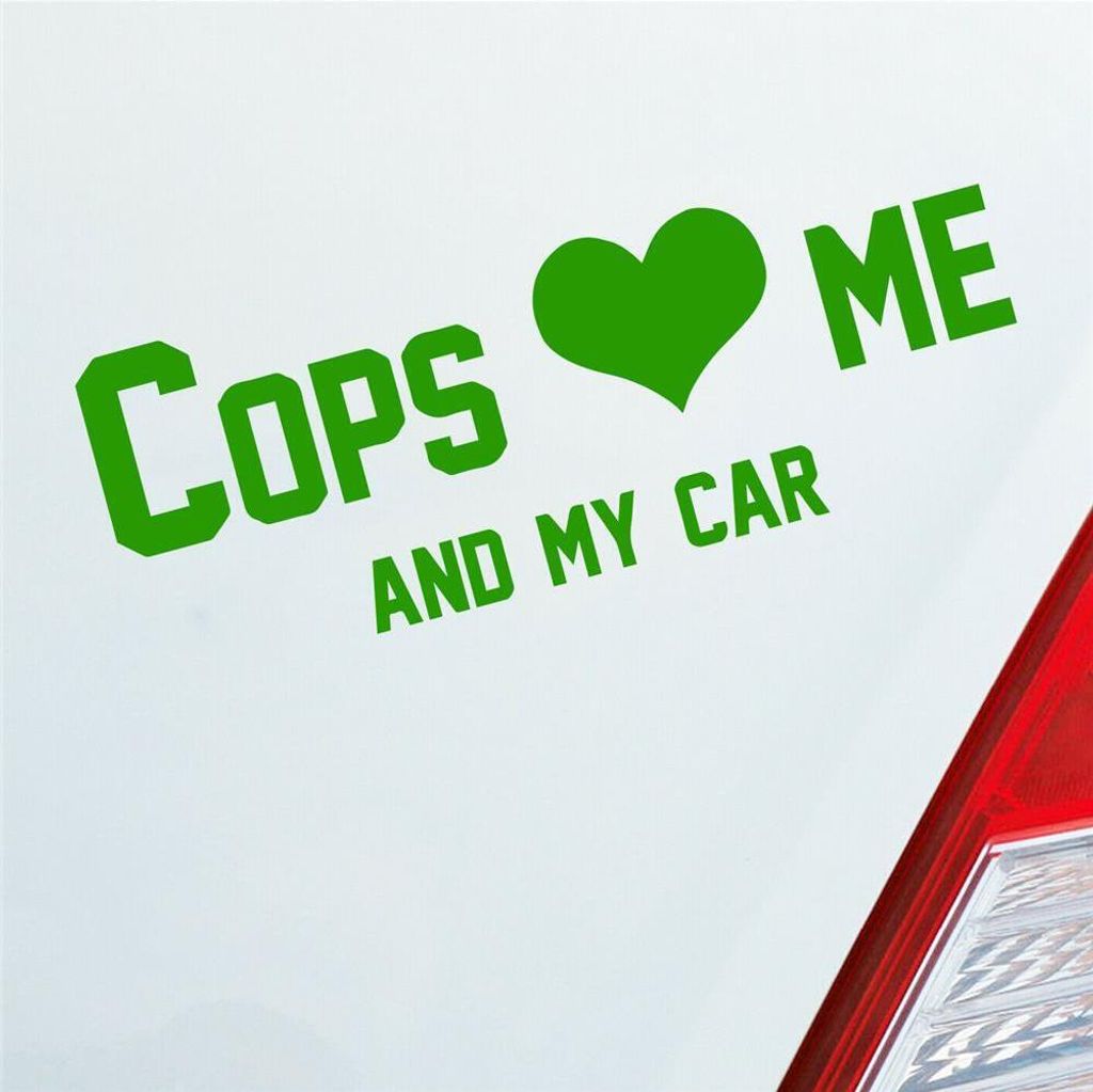 Auto Aufkleber Cops love me Tuning Polizei 10x36 cm Hellgrün Sticker Heckscheibenaufkleber