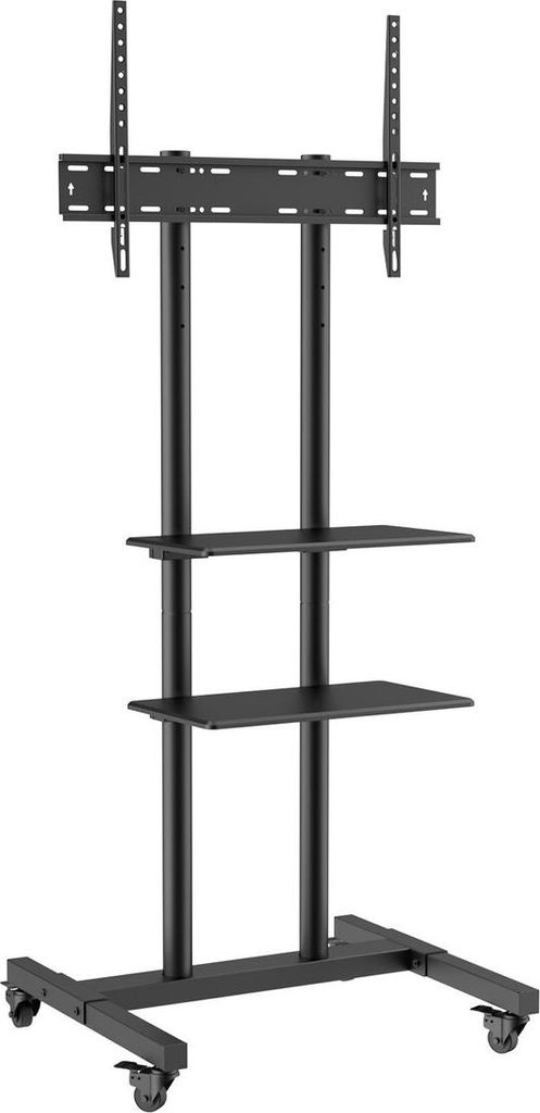 Mobiler TV-Ständer, mobiler TV-Wagen für Fernseher von 32 bis 70 Zoll, höhenverstellbarer tragbarer TV-Ständer mit Rollen, doppelte Ablage für...