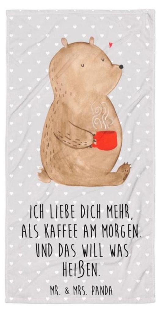 Mr. & Mrs. Panda Strandtuch Bär Morgenkaffee - Grau Pastell - Geschenk, Freundin, Reisehandtuch, für Partner, Hochzeitstag, Handtuch, Valentinsta...