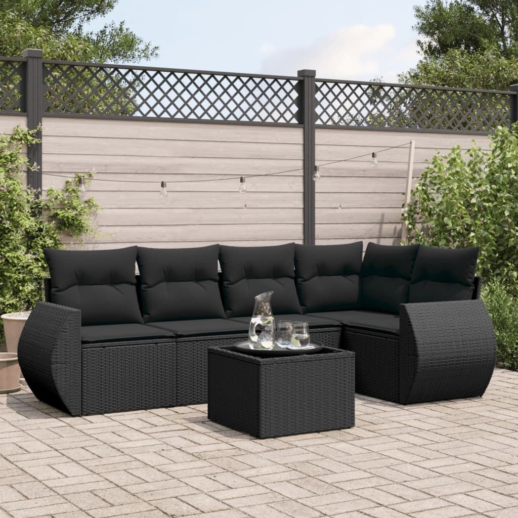 Maison Exclusive - 6-tlg. Garten-Sofagarnitur mit Kissen Schwarz Poly Rattan