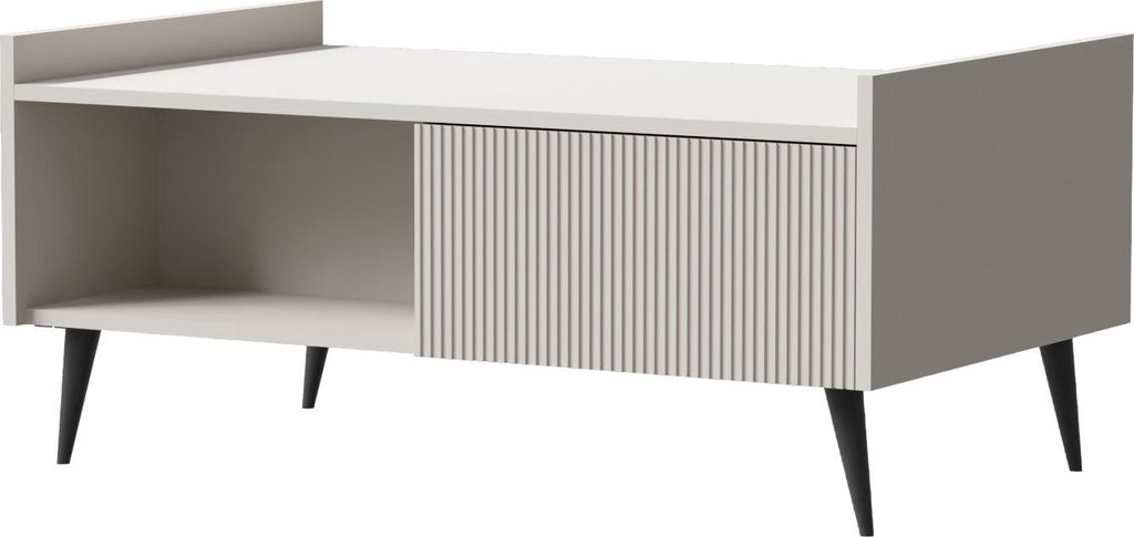 Couchtisch 120x60 cm – Rechteckiger Wohnzimmertisch mit Stauraum – Sofatisch mit hohen Metallfüßen im Loft-Stil – Minimalistischer Kaffeeti...