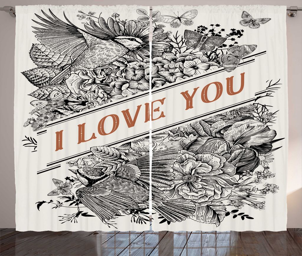 ABAKUHAUS Vintage Valentine Rustikaler Gardine, Gravierte Blumen, Wohnzimmer Universalband Gardinen mit Schlaufen und Haken, 280 x 225 cm, Koksgrau...
