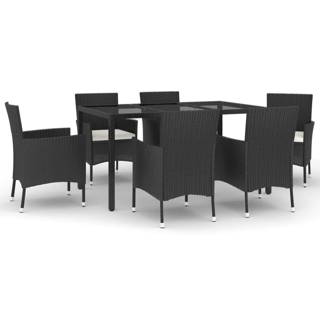 "SALE 2026" 7-tlg. Garten-Essgruppe - elegantes Design - Sitzgruppe/Gartenmöbel-Set - mit Kissen Schwarz Poly Rattan - Terassenmöbel DEMöbel379393