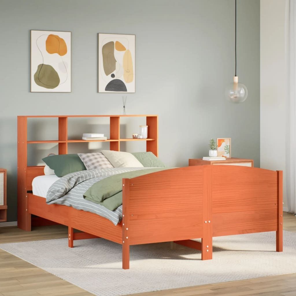 "2026 Promotion" Massivholzbett Schlafzimmer - mit Regal ohne Matratze - Wachsbraun 120x190 cm - Polsterbett CC17761