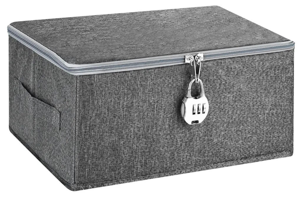 Caisse verrouillable en tissu avec couvercle - Rangement médicaments 25cm