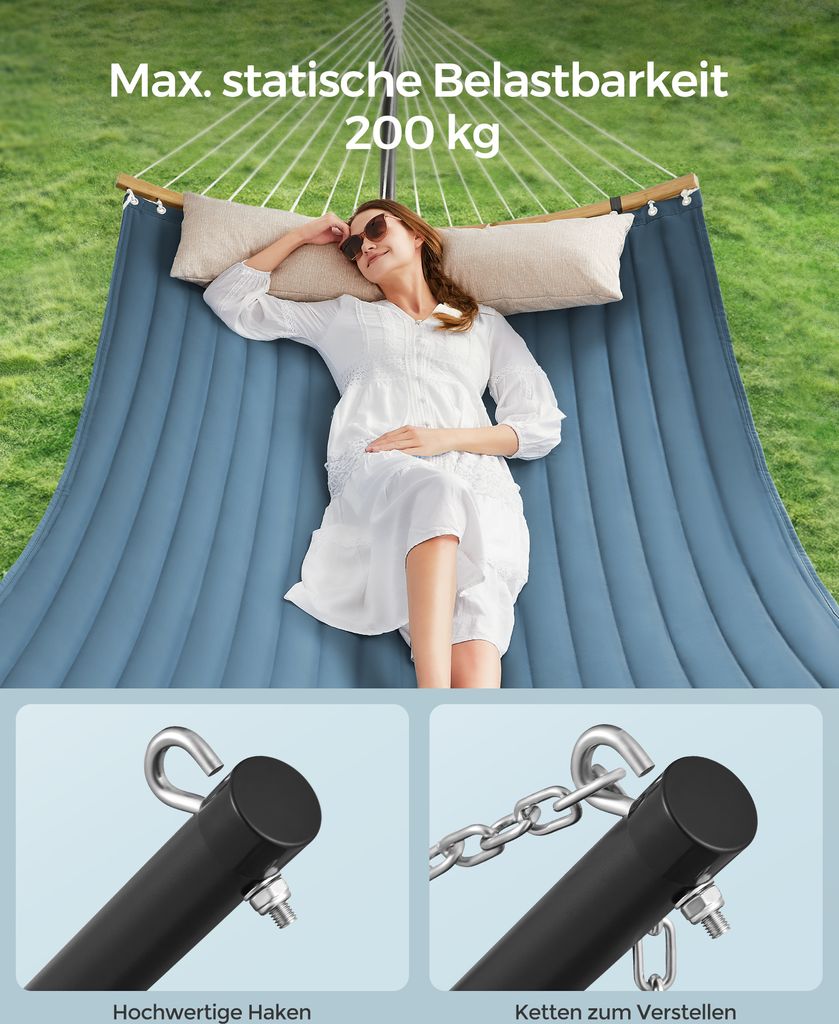 Hängematte 200 X 140cm Hängeliege Baumwolle Max. 200 Kg Outdoor Garten Camping E - Foto 5