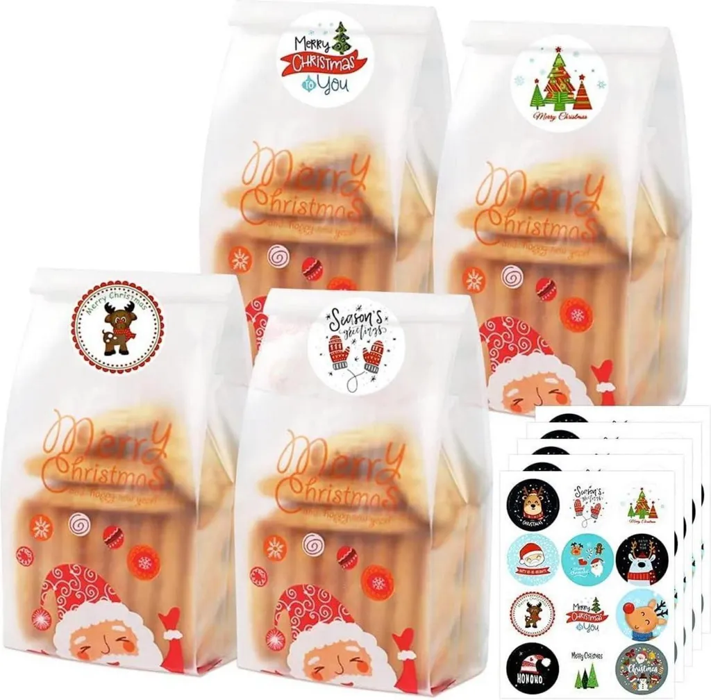 50 Bustine Regalo Natale Cellophane Rosso Babbo Natale per Dolci