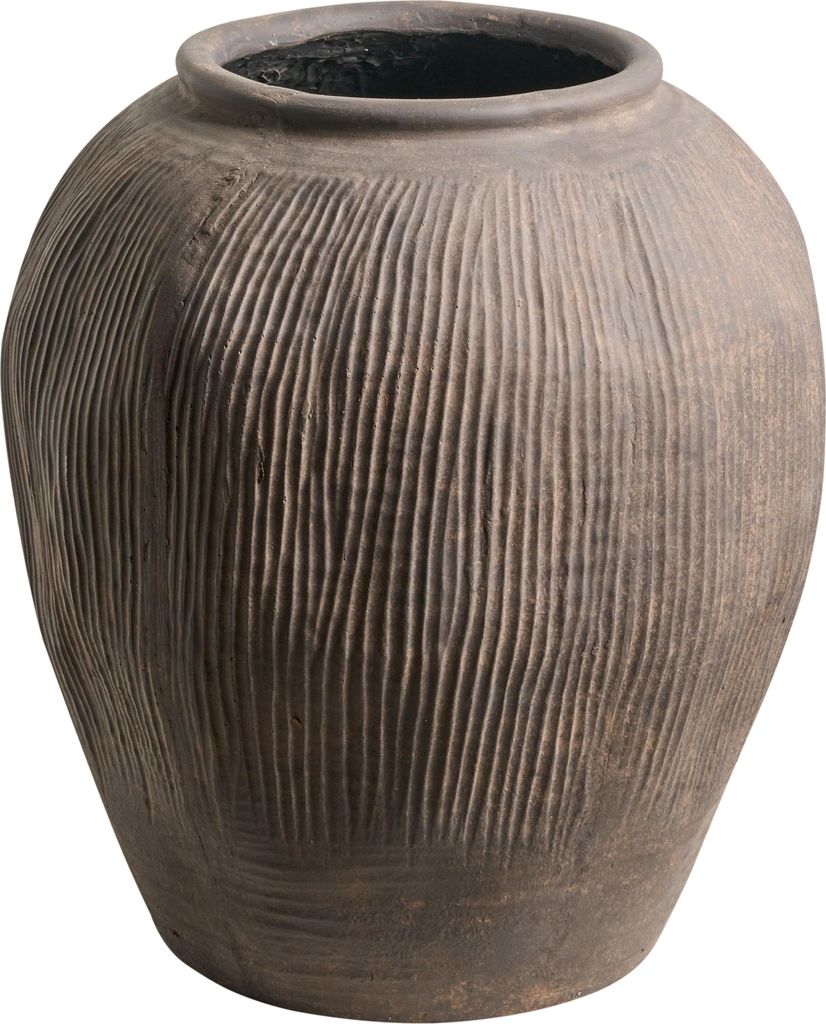 BELIANI Blumenvase Braun Lehm-Faser-Mischung 40 cm Hoch Gerillt Rund 35x35 cm Modernes Design Indoor & Outdoor Keramikvase Dekovase Bodenvase