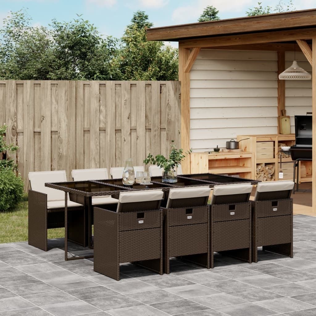 Maison Exclusive - 9-tlg. Garten-Essgruppe mit Kissen Braun Poly Rattan