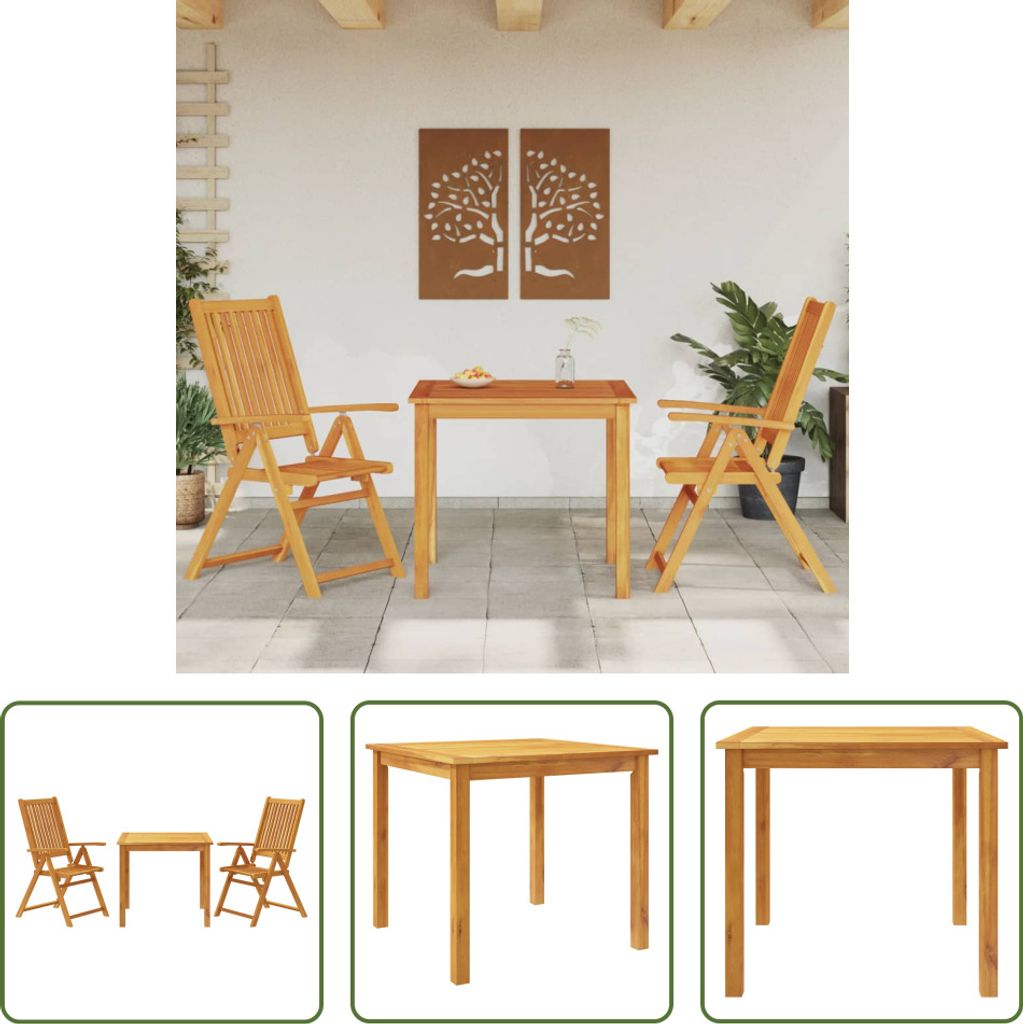 The Living Store 3-tlg. Garten-Essgruppe Massivholz Akazie