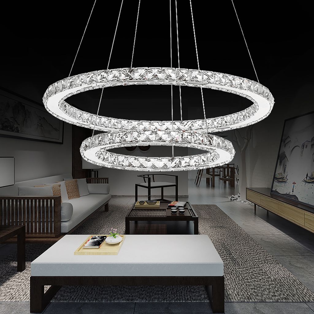 UISEBRT 48W LED Kristall Design Hängelampe Zwei Ringe Produktbild 4